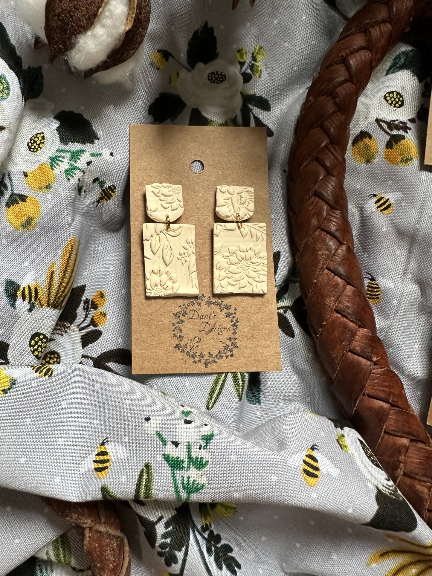 Vintage Floral Rectangle Dangles