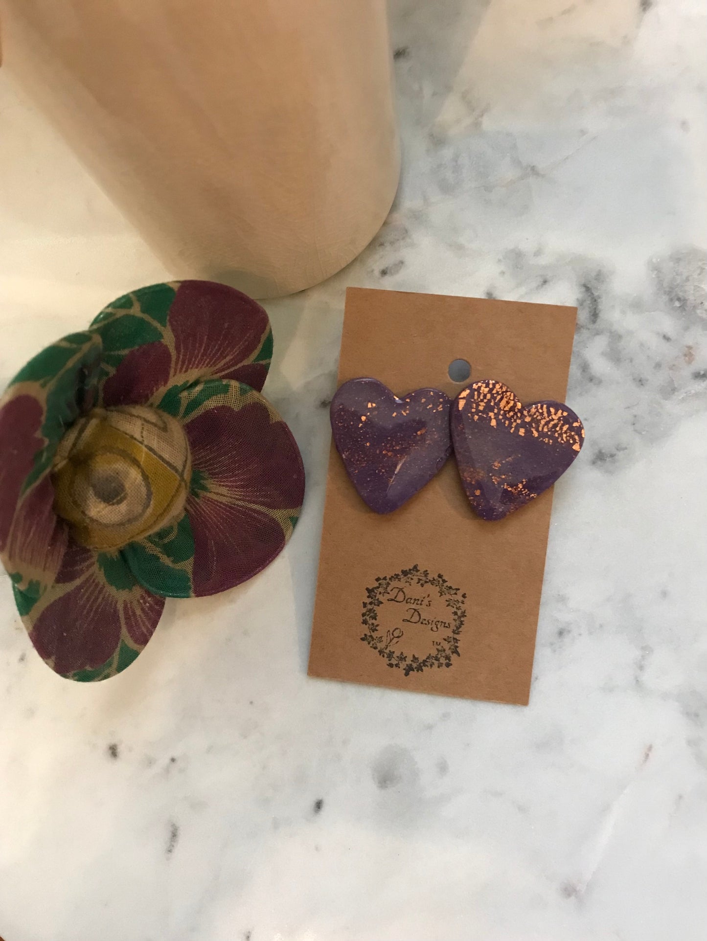 Jumbo Purple Heart Marble Studs