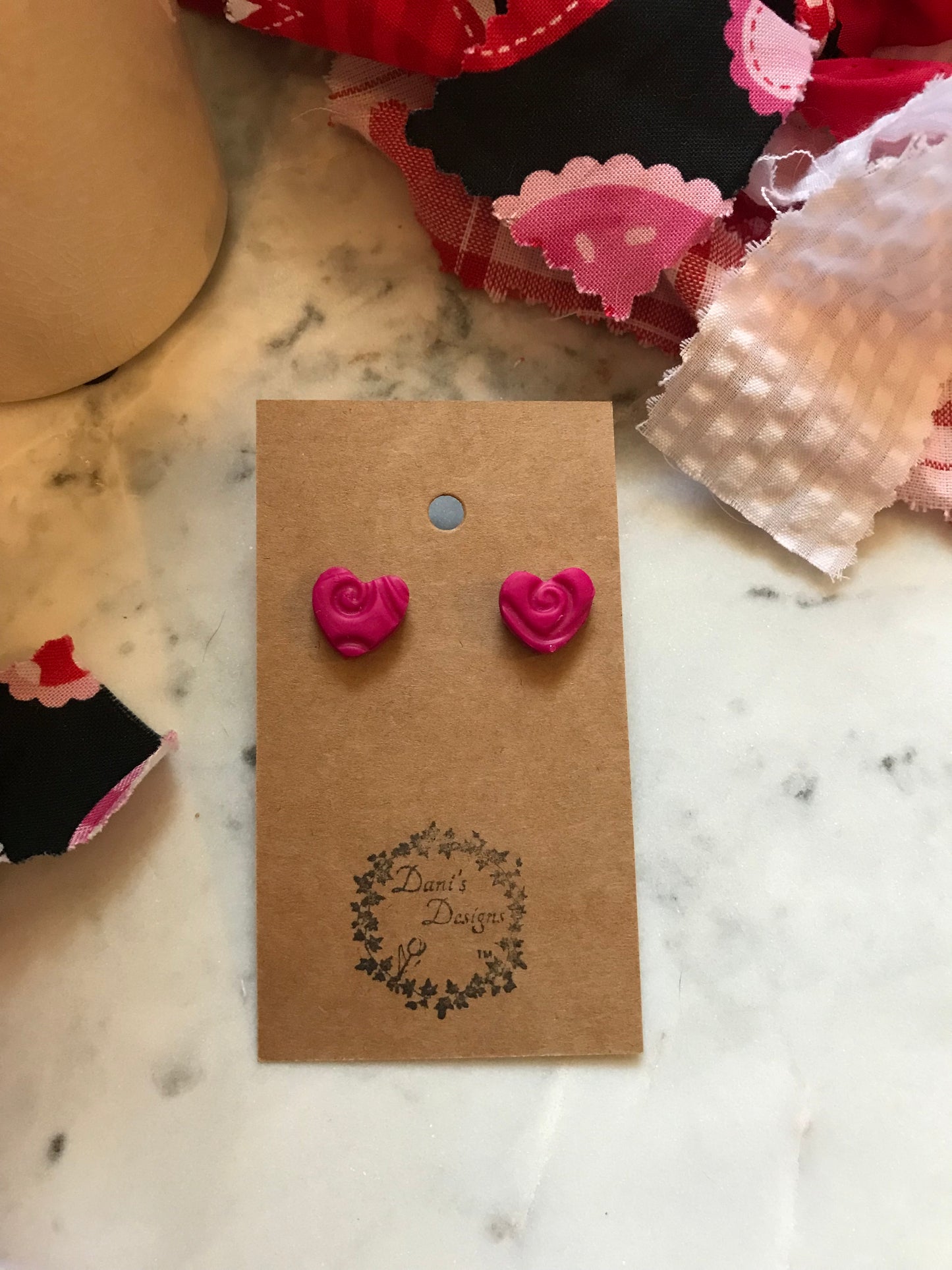 Whimsical Heart Magenta  Mini Studs