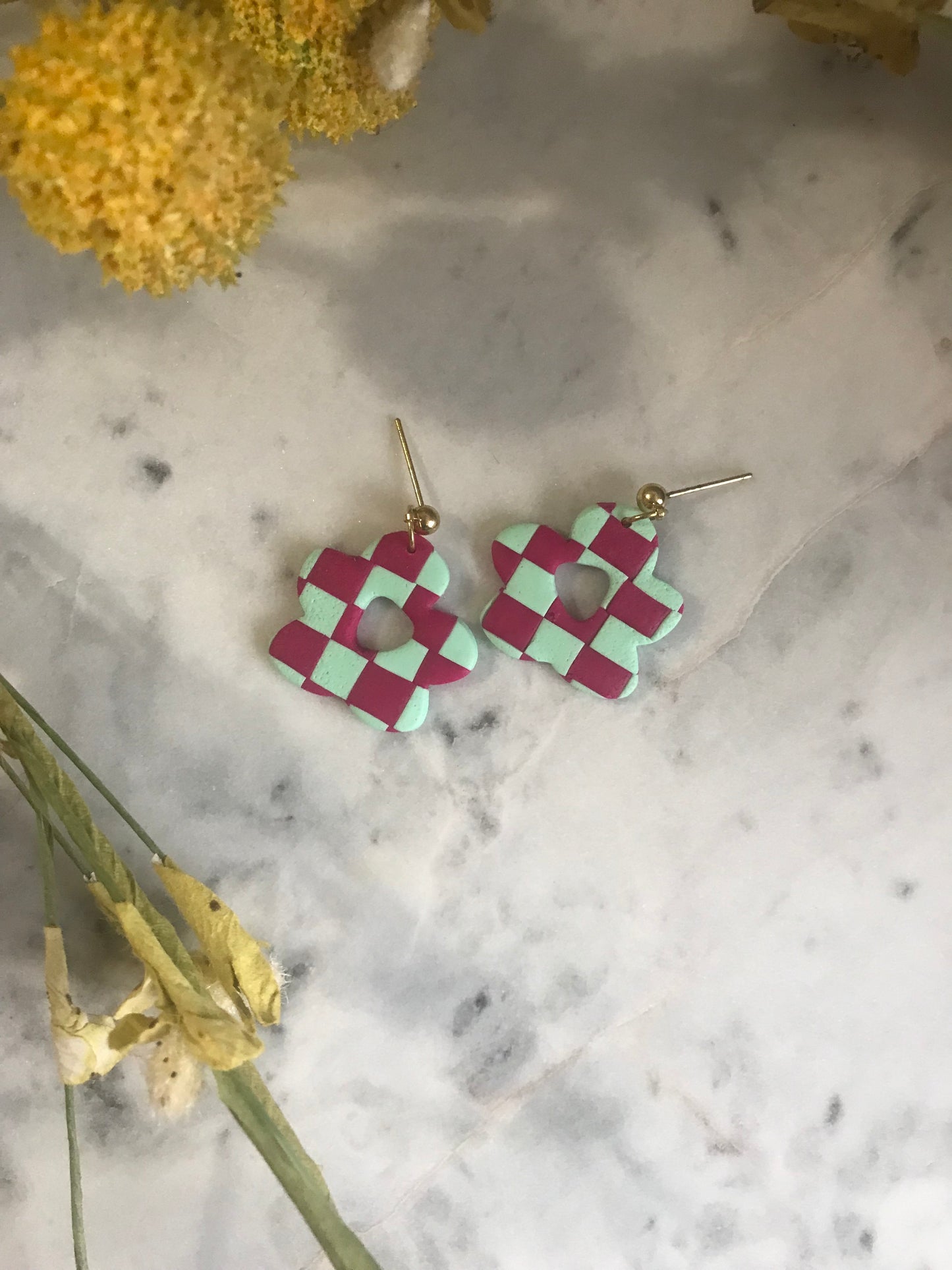 Flower Checkered Dangles