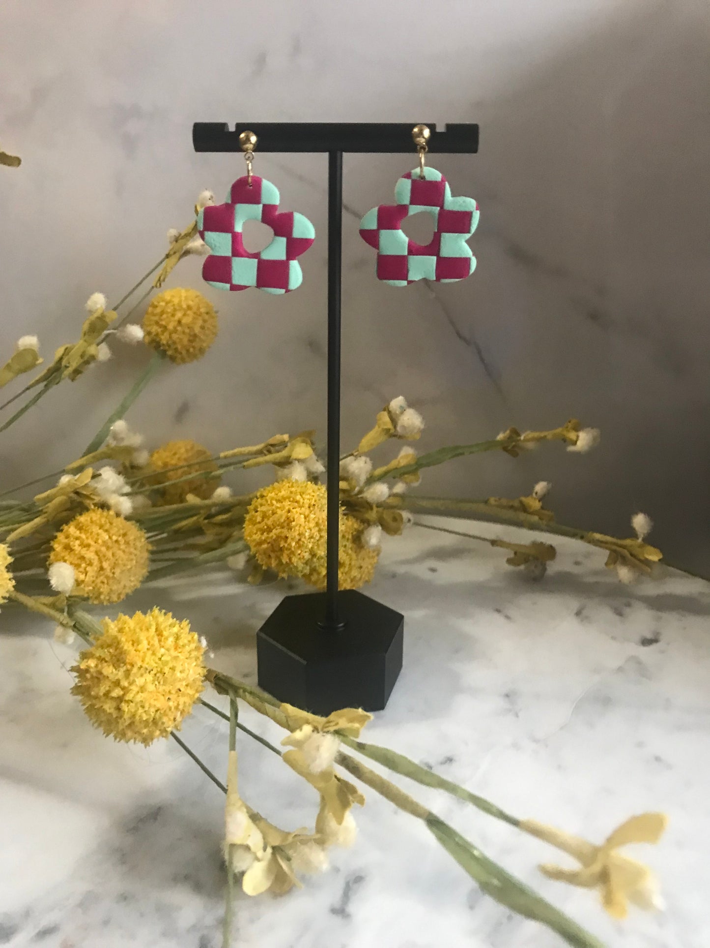 Flower Checkered Dangles