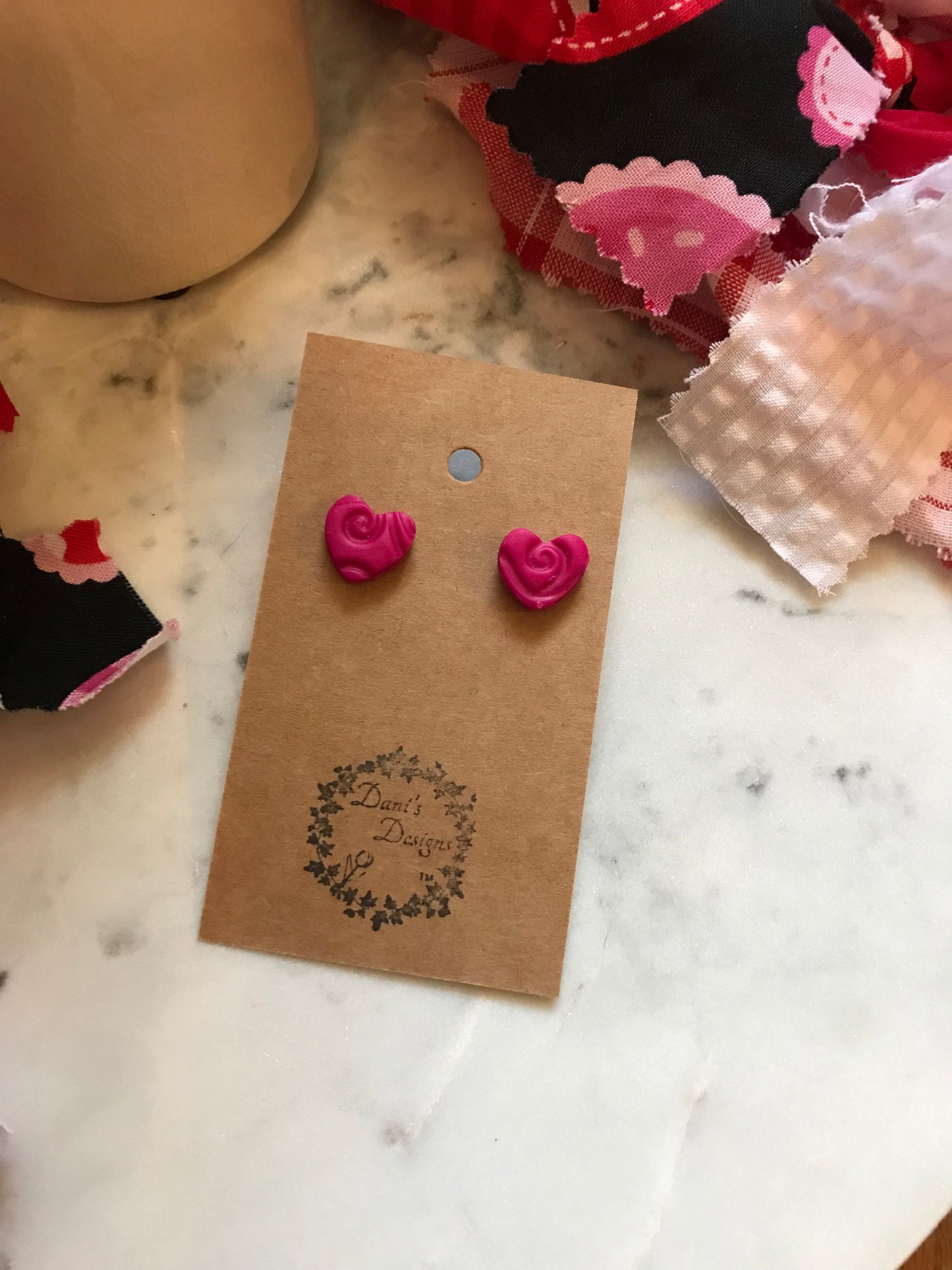 Whimsical Heart Magenta  Mini Studs