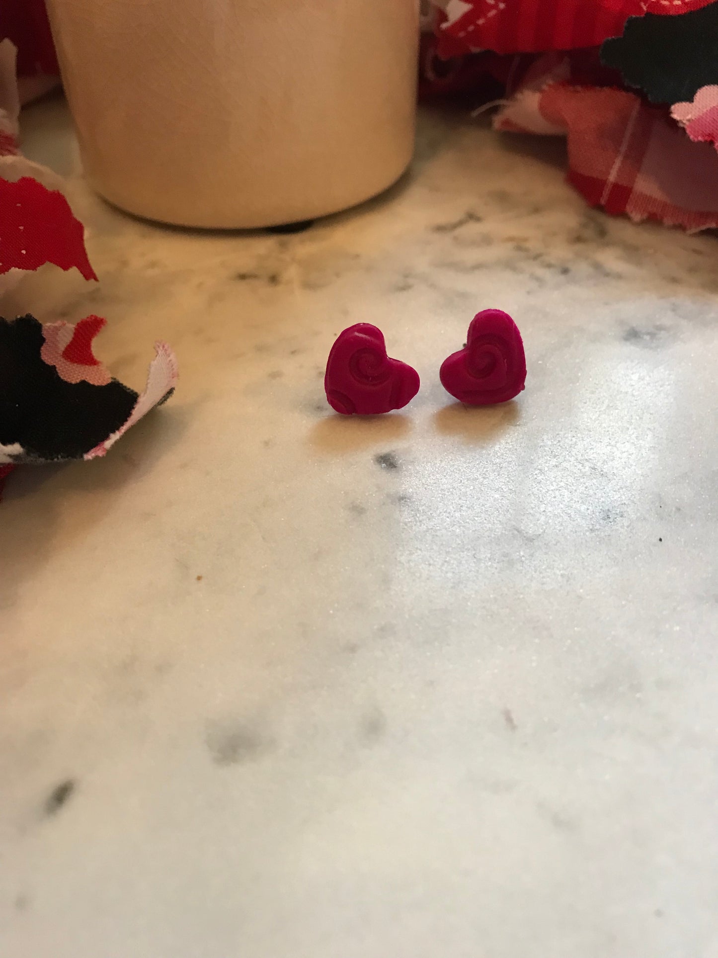 Whimsical Heart Magenta  Mini Studs