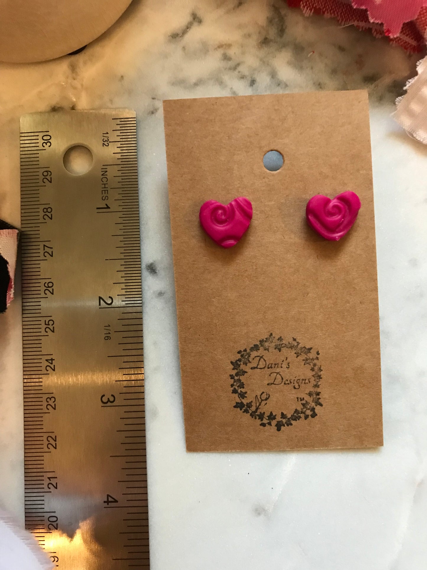 Whimsical Heart Magenta  Mini Studs